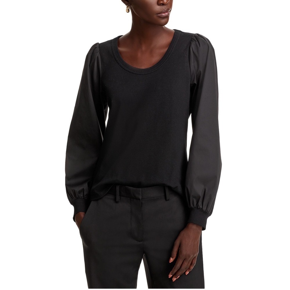 SINGLE THREAD Scoop Neck Black‎ Puff Sleeve Top Size S